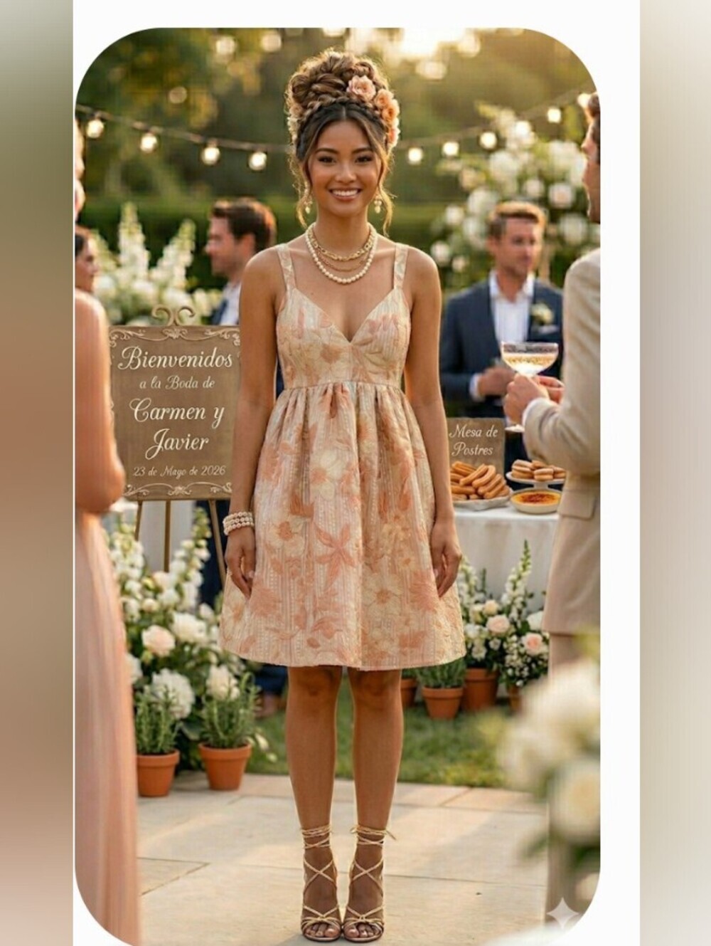 Homecoming Rush Dress Gold Babydoll Mini Large Floral Embroidered Weekend